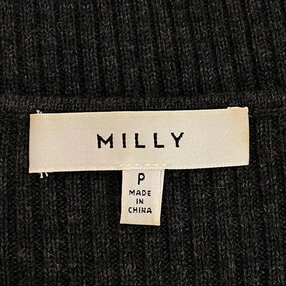 MILLY Isabella Puffed Shoulder Ribbed Wool Sweater Long Sleeve Gray Size 2 - Picture 6 of 10